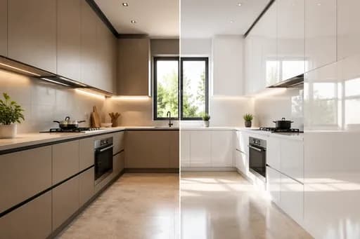 تفاوت کابینت ام دی اف و های گلاس؛ مقایسه از نظر دوام، مقاومت در برابر رطوبت، قیمت و نظافت